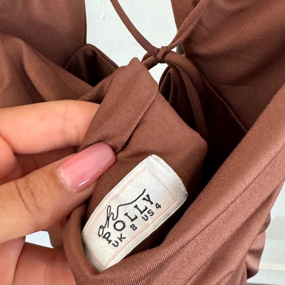 Oh Polly Ruched Keyhole Halter Mini Dress in Brown - Picture 5 of 5